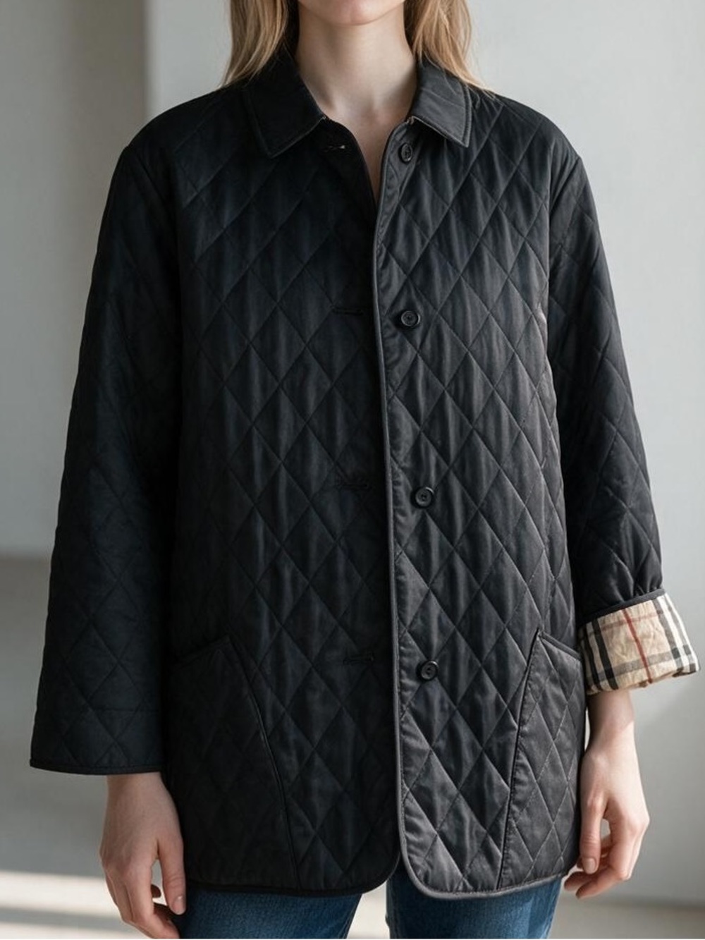 Burberry Black Quilted Button-Front Puffer Jacket size S runs big